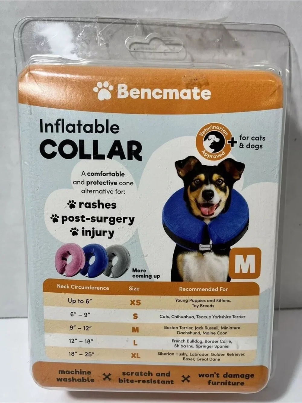 Bencmate Inflatable Dog Collar + Blue Nylon Collar Bundle